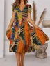 Women's Midi Dress Boho Weaving Dress Printed V Neck Floral