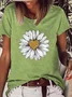 Women's Leopard Print Heart Daisy Graphic Cotton Casual T-Shirt