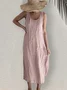 Women's Midi Dress Cotton And Linen Dress Casual Loose Dress