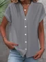 Plain Stand Collar Casual Loose Blouse