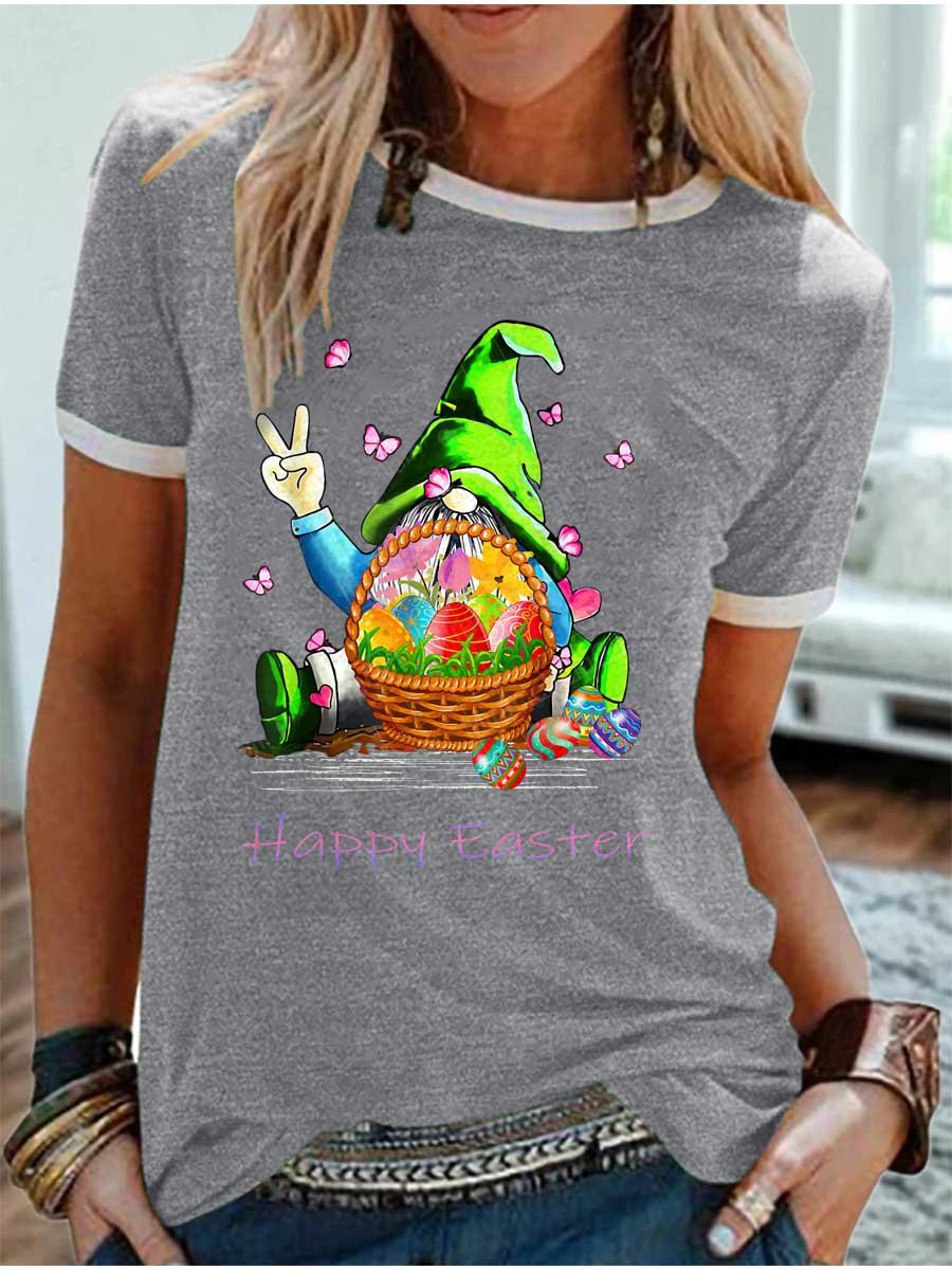 Easter Gnomes Graphic Short Sleeve Round Neck Loose Tee