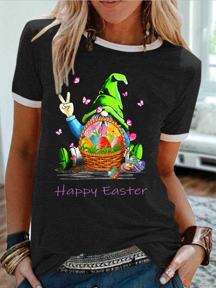Easter Gnomes Graphic Short Sleeve Round Neck Loose Tee