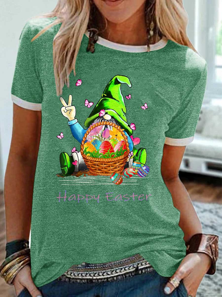 Easter Gnomes Graphic Short Sleeve Round Neck Loose Tee