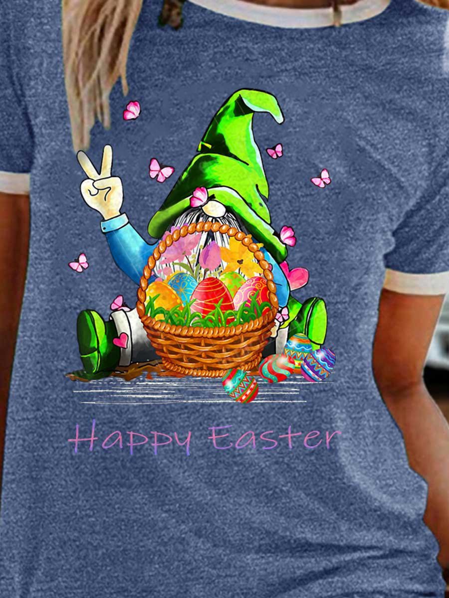 Easter Gnomes Graphic Short Sleeve Round Neck Loose Tee