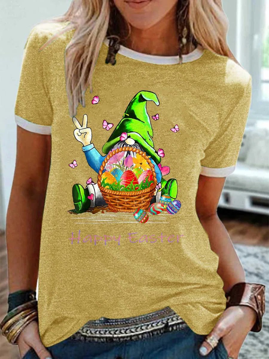 Easter Gnomes Graphic Short Sleeve Round Neck Loose Tee