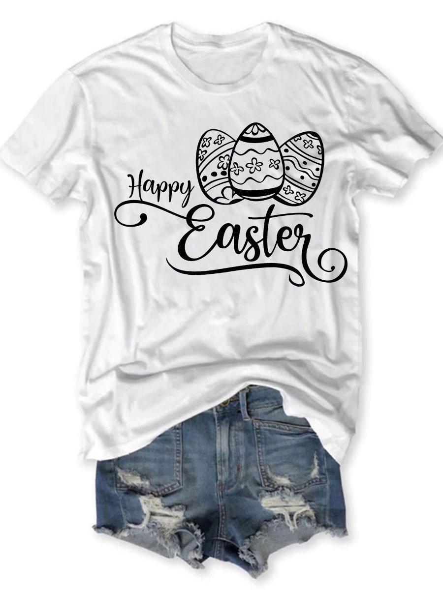 Easter Graphic Short Sleeve Round Neck Loose Tee