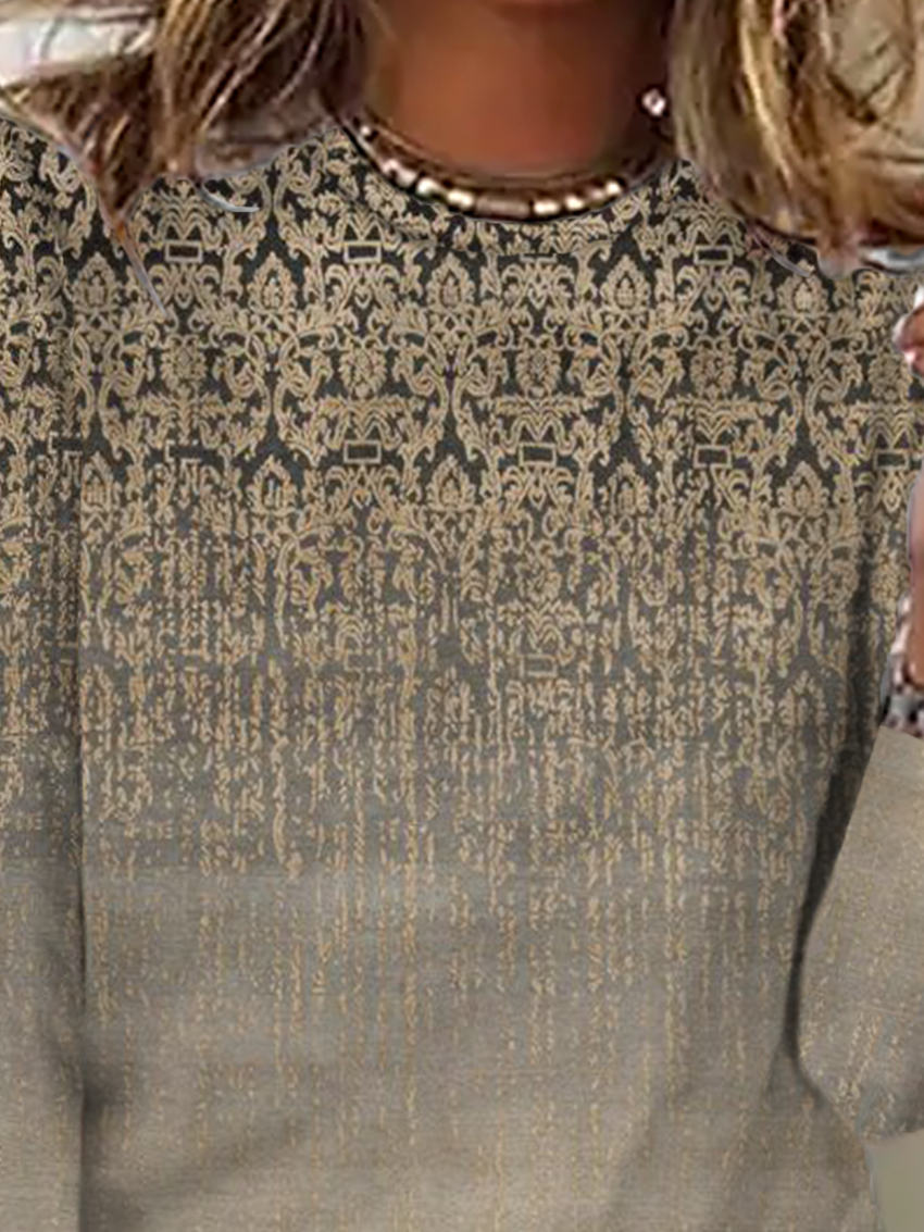 Ethnic Printed Long Sleeve Casual T-Shirt