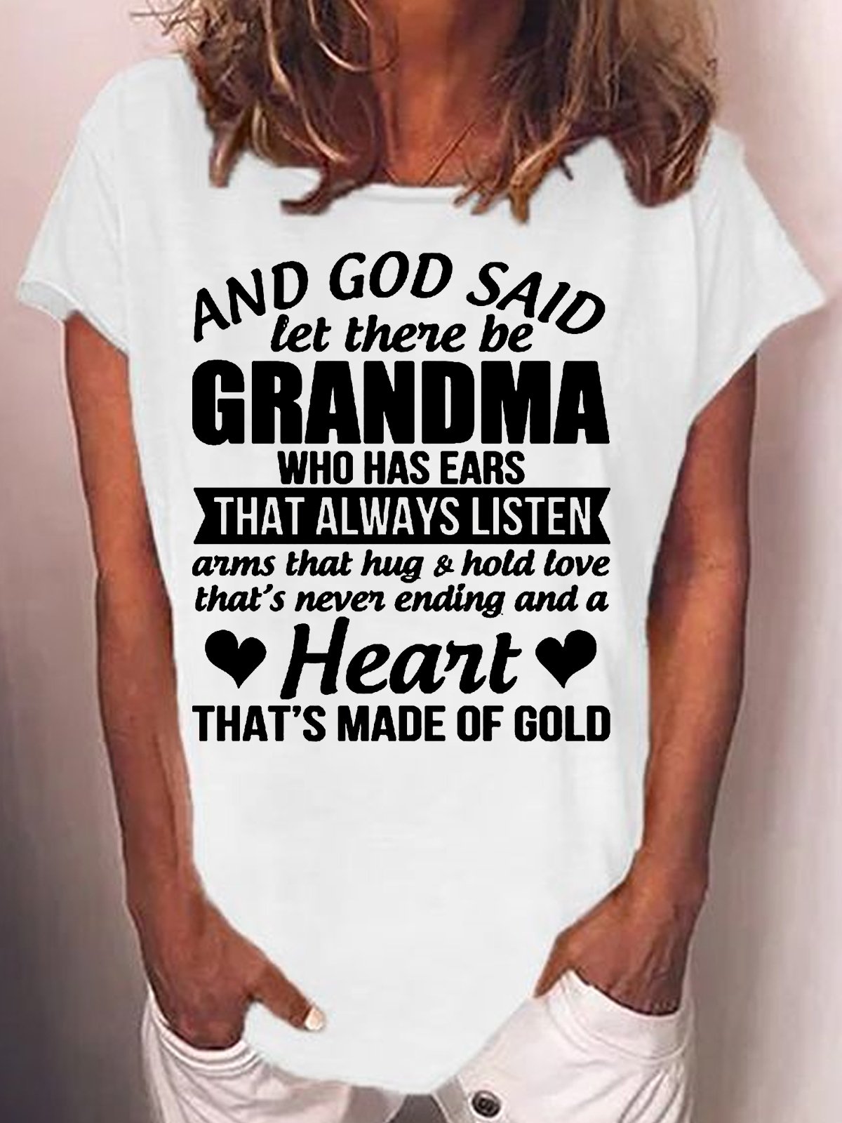 Womens And God Said Let There Be Grandma Letters T-Shirt