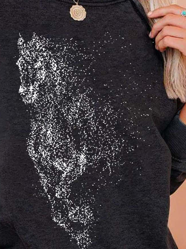 Men Horse Point Pattern Animal Casual Loose Sweatshirt