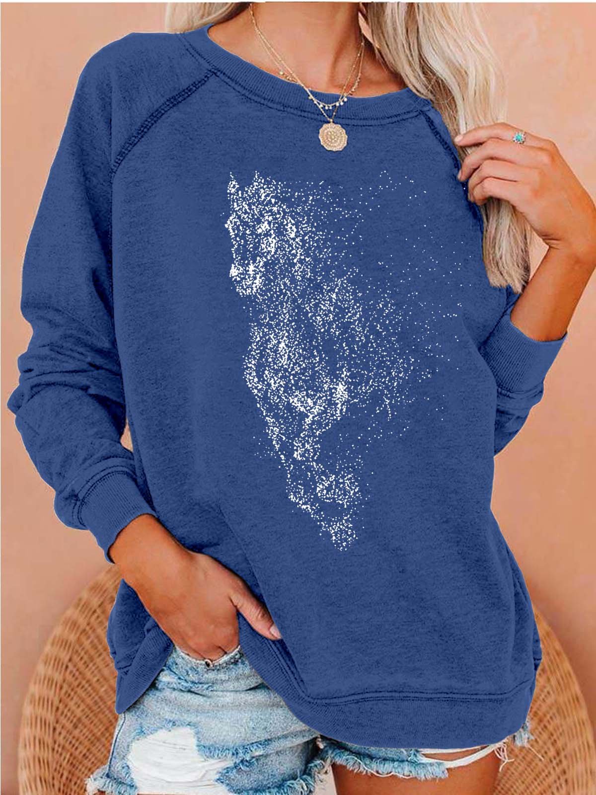 Men Horse Point Pattern Animal Casual Loose Sweatshirt
