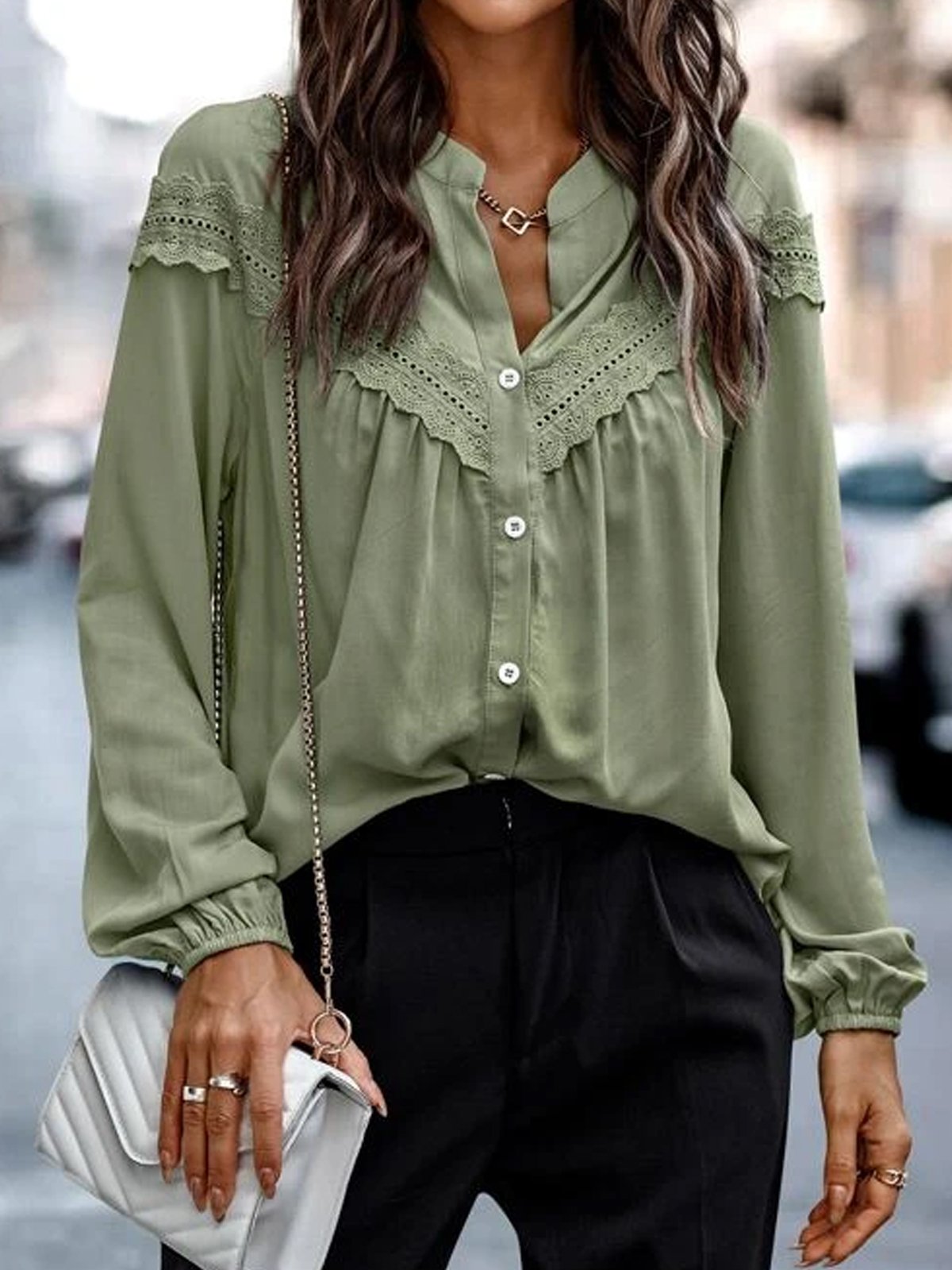 Loose V Neck Casual Blouse