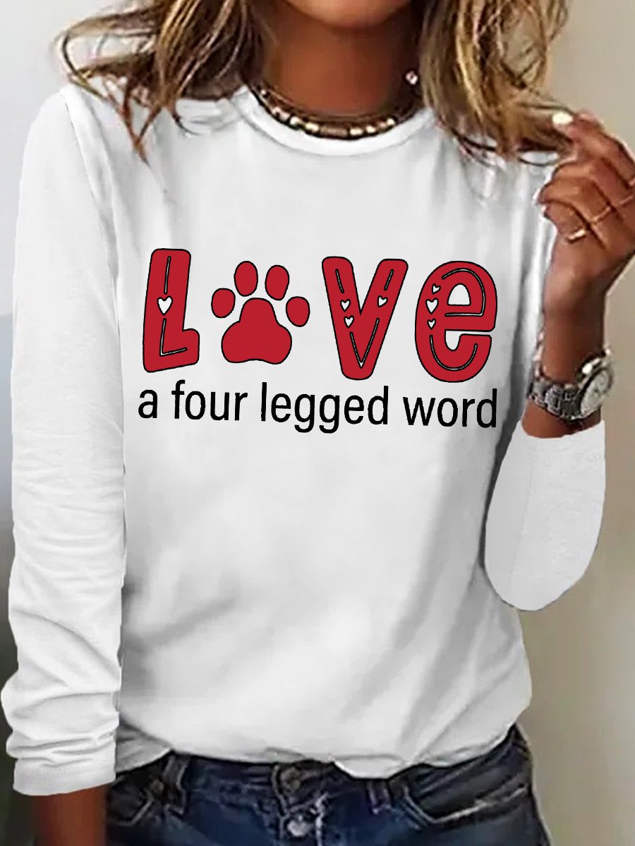 Women’s Love A For Legged Word Simple Regular Fit Heart Dog Lover Long Sleeve Top
