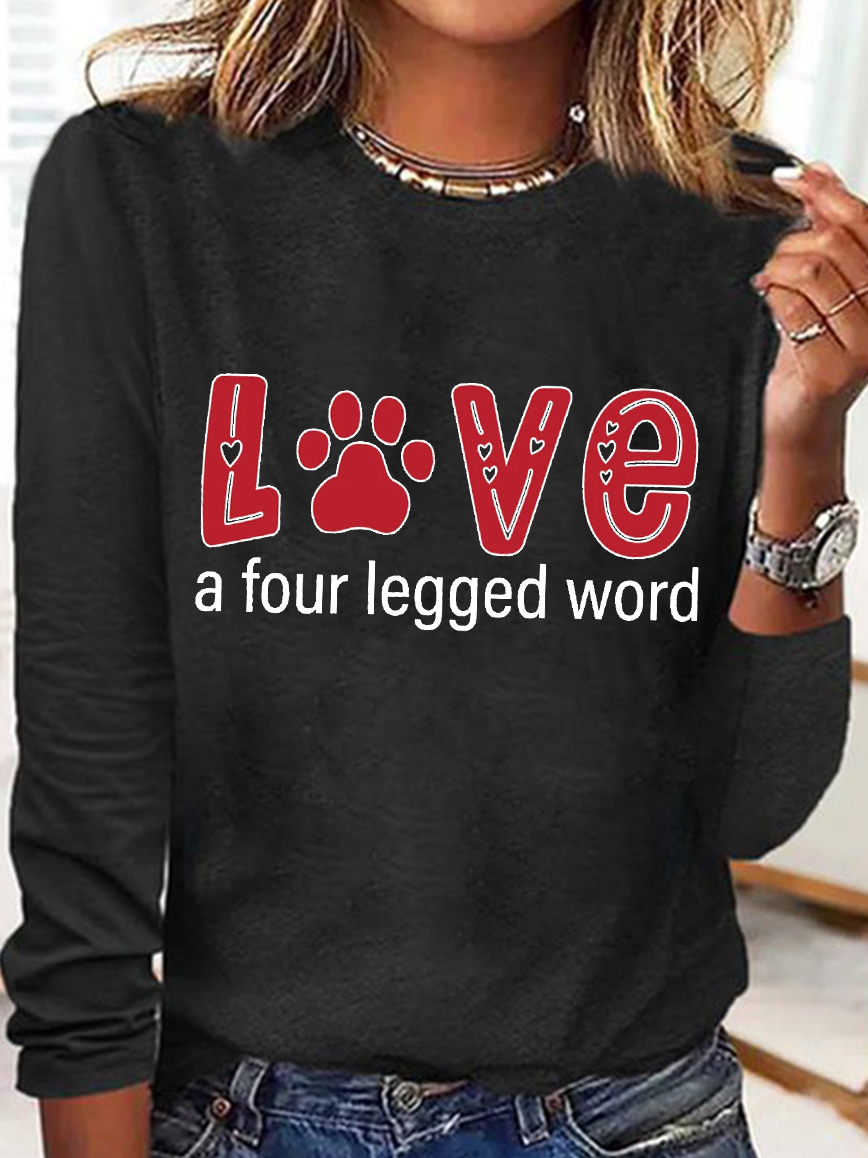 Women’s Love A For Legged Word Simple Regular Fit Heart Dog Lover Long Sleeve Top