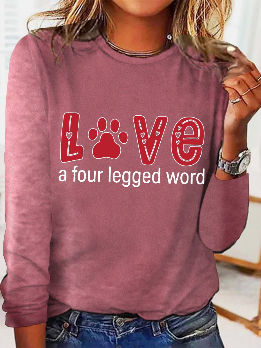 Women’s Love A For Legged Word Simple Regular Fit Heart Dog Lover Long Sleeve Top