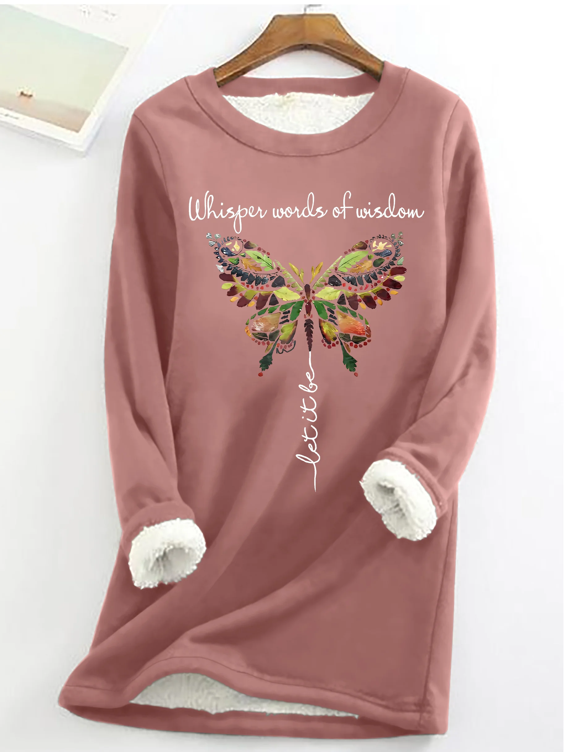 Women's Whisper Words Of Wisdom Butterfly Printed Graphic Simple Crew Neck Sweatshirt