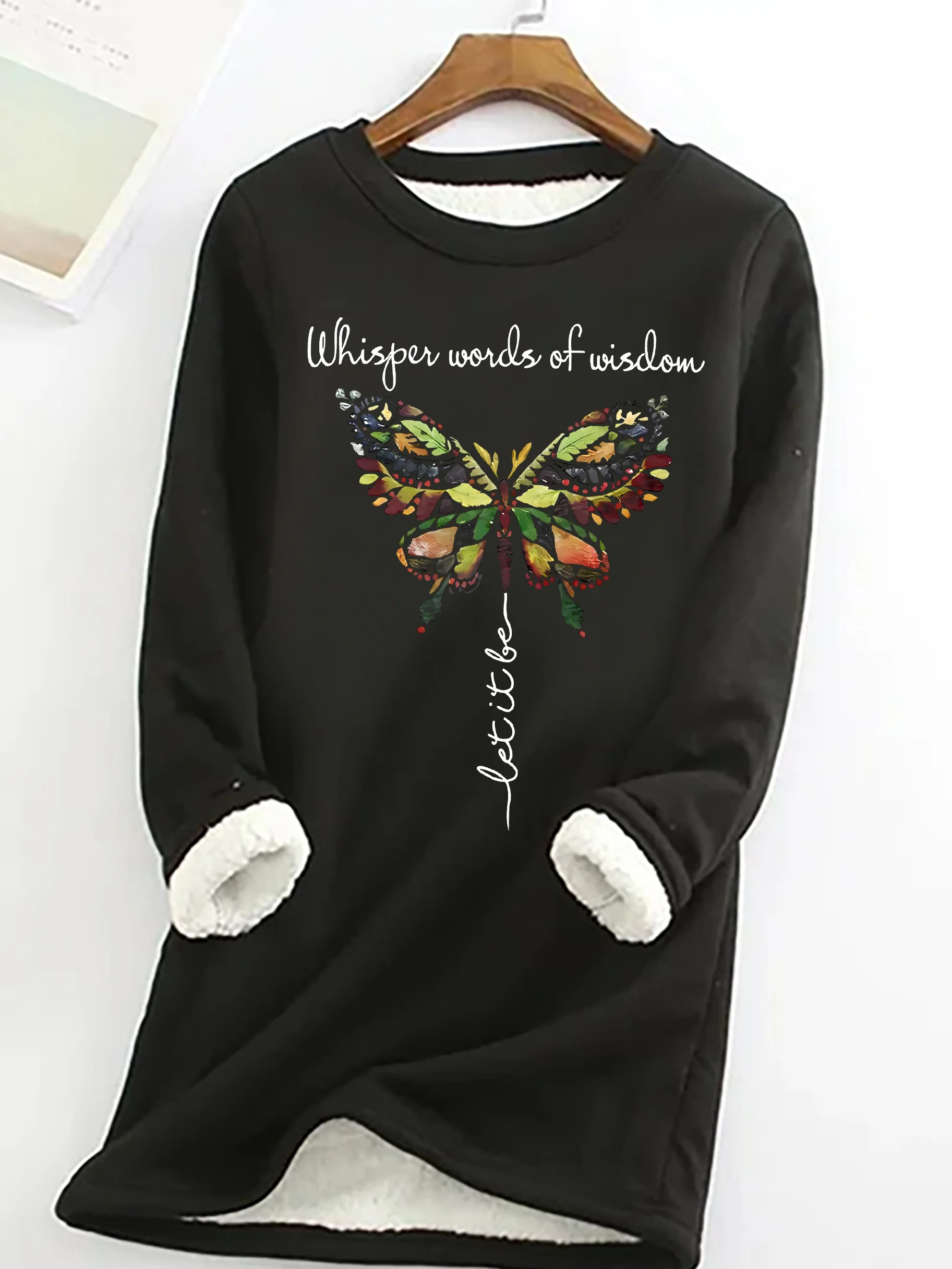 Women's Whisper Words Of Wisdom Butterfly Printed Graphic Simple Crew Neck Sweatshirt