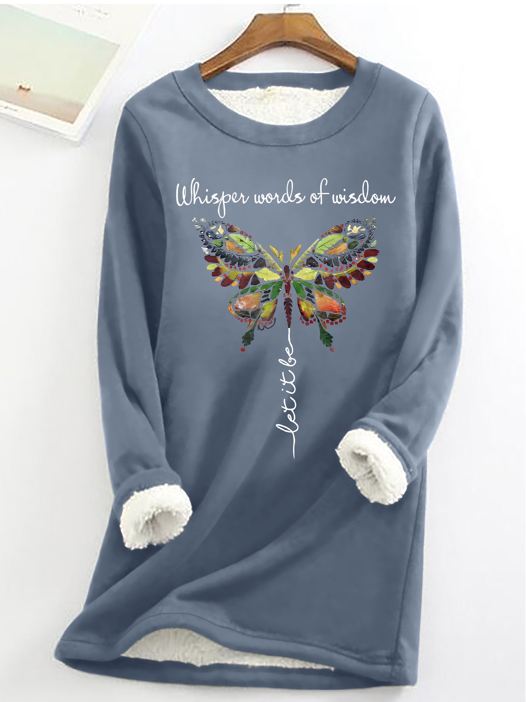 Women's Whisper Words Of Wisdom Butterfly Printed Graphic Simple Crew Neck Sweatshirt