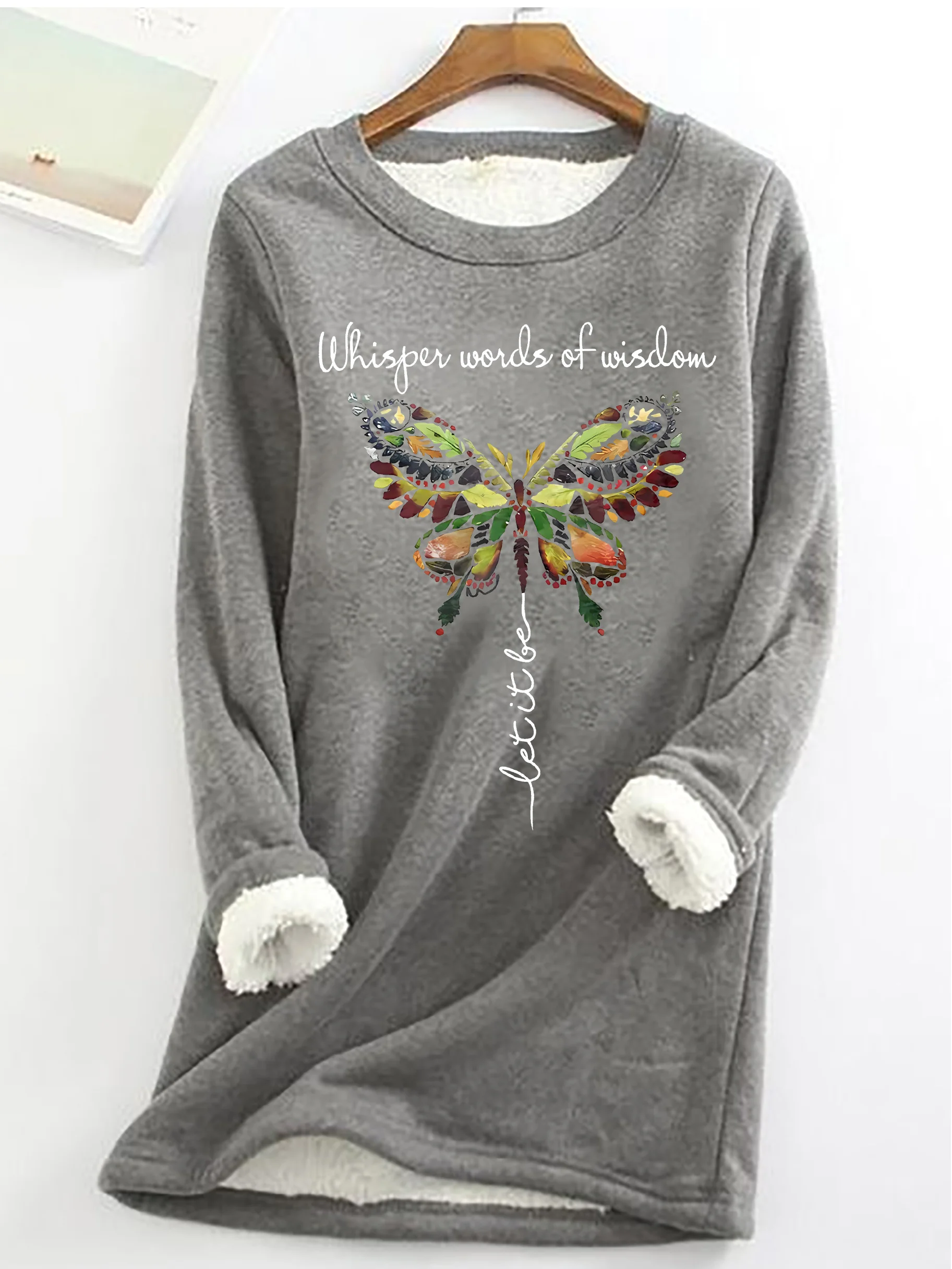 Women's Whisper Words Of Wisdom Butterfly Printed Graphic Simple Crew Neck Sweatshirt