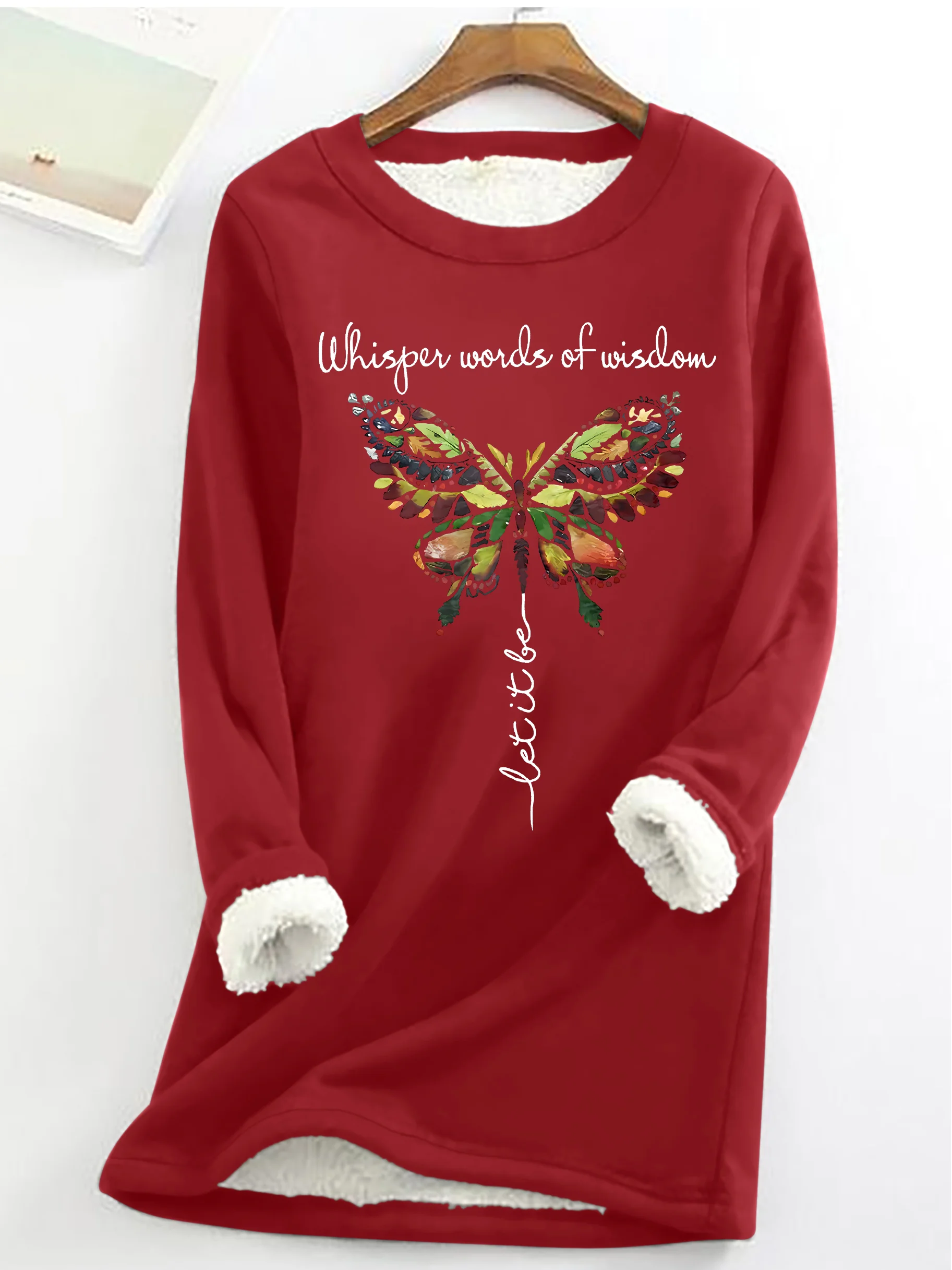 Women's Whisper Words Of Wisdom Butterfly Printed Graphic Simple Crew Neck Sweatshirt