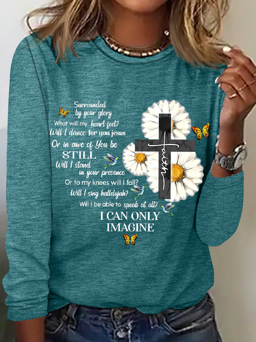 Women's Mercyme I Can Only Imagine Daisy Cross Christian Regular Fit Daisy Long sleeve Shirt