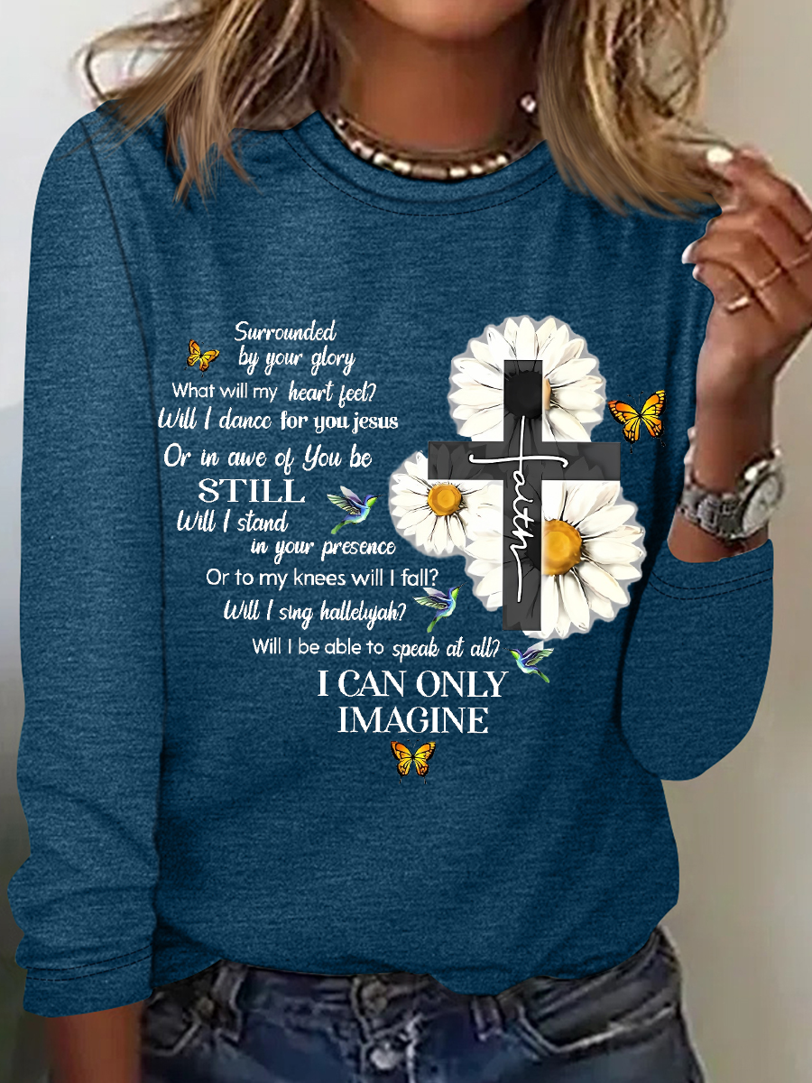 Women's Mercyme I Can Only Imagine Daisy Cross Christian Regular Fit Daisy Long sleeve Shirt