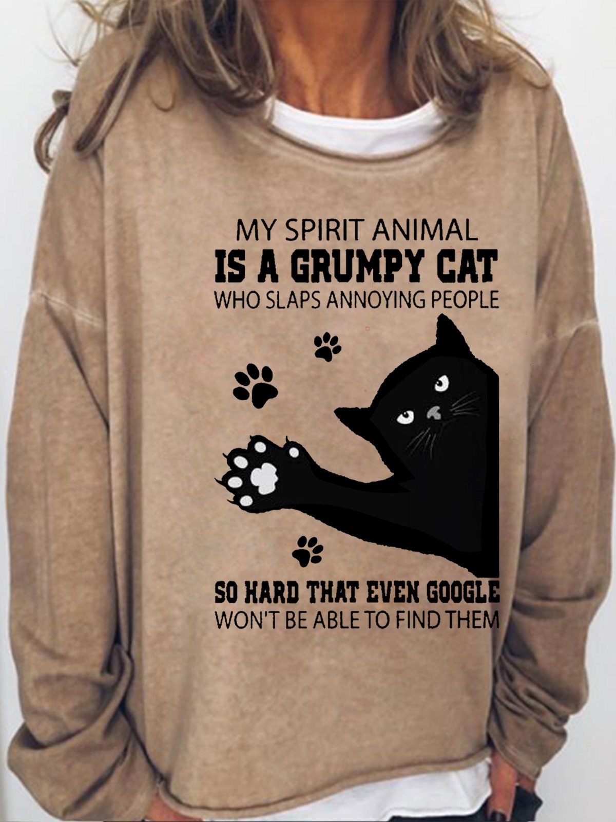 Women's Black cat my spirit animal is a grumpy cat who slaps annoying people Casual Sweatshirt