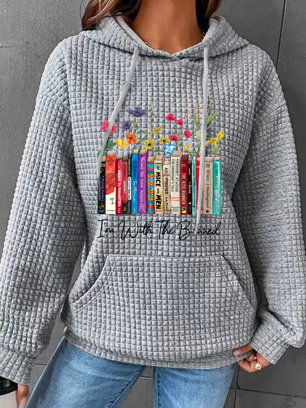 Women's I'm With The Banned Flowers Book Lover Gift Simple Hoodie Floral Loose Hoodie