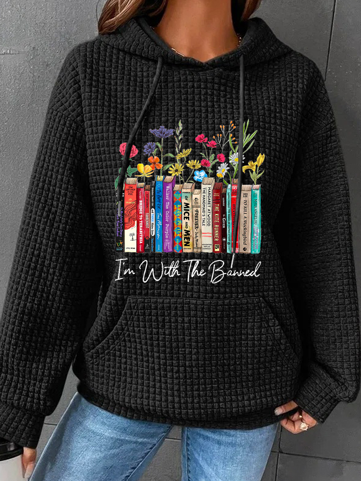 Women's I'm With The Banned Flowers Book Lover Gift Simple Hoodie Floral Loose Hoodie