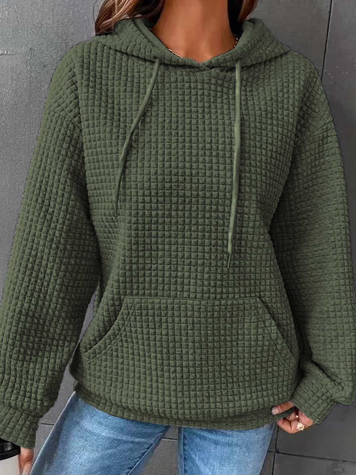 Cotton-Blend Plain Hoodie Casual Hoodie