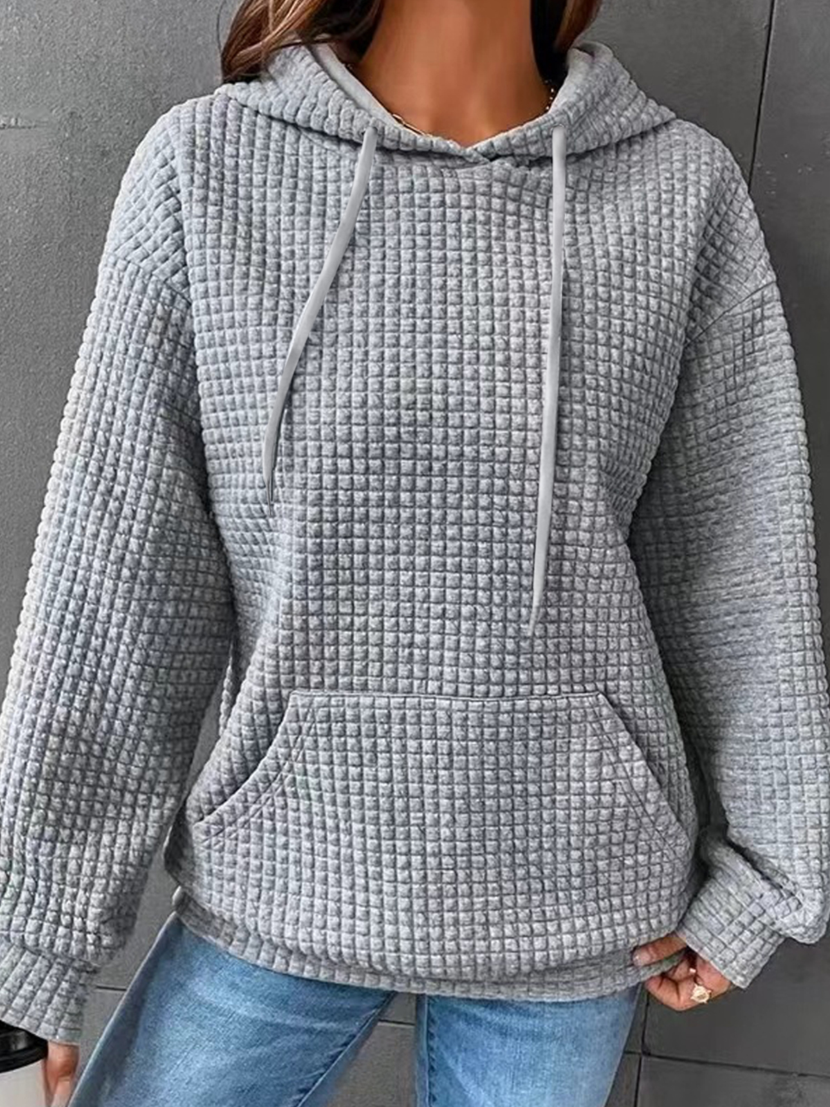 Cotton-Blend Plain Hoodie Casual Hoodie