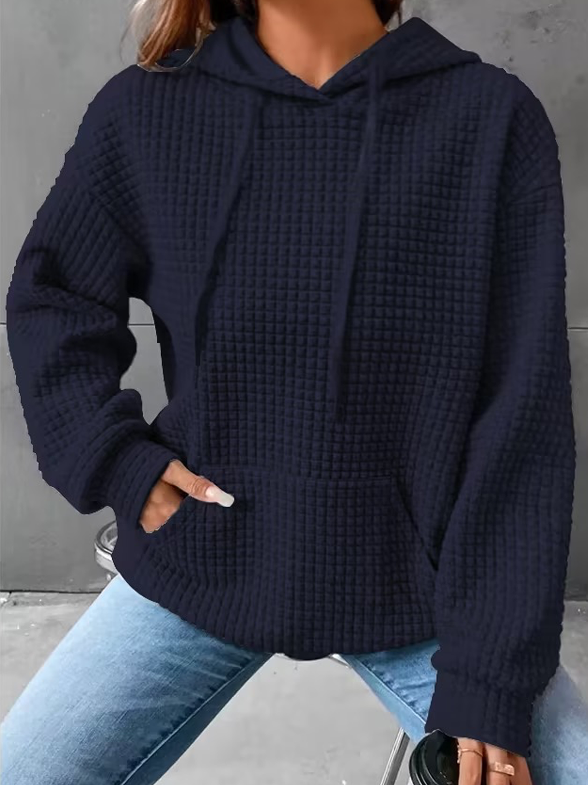 Cotton-Blend Plain Hoodie Casual Hoodie