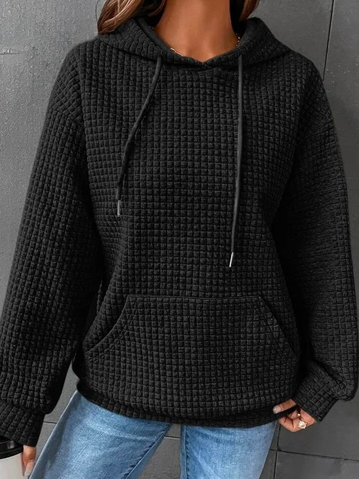 Cotton-Blend Plain Hoodie Casual Hoodie