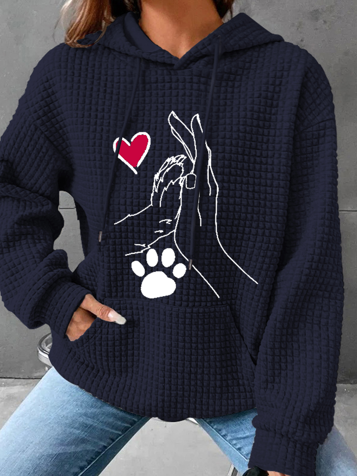 Women's Palm High-Fives Dog Paw Print Simple Dog Hoodie Funny Valentines Hooded Sweatshirt Spring Long Sleeve White Black Pink Blue Gray Green