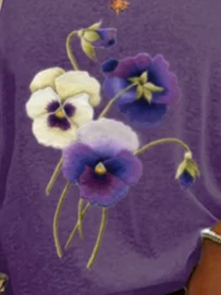Pansies Floral Casual Cotton-Blend T-Shirt