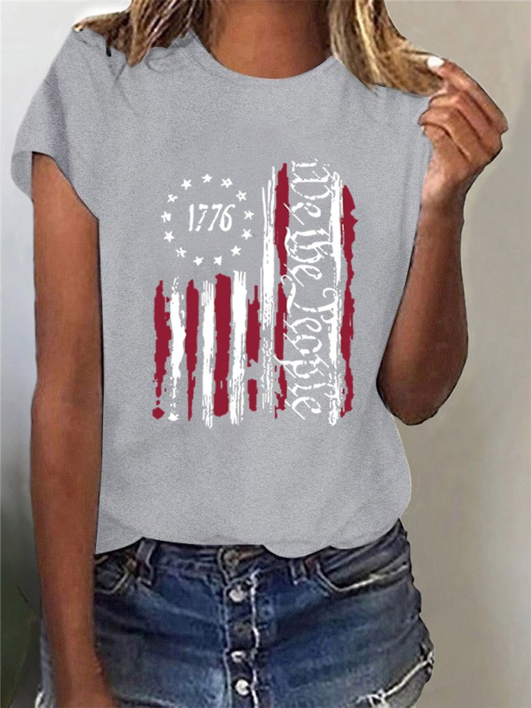 Cotton America Flag Crew Neck Casual T-Shirt