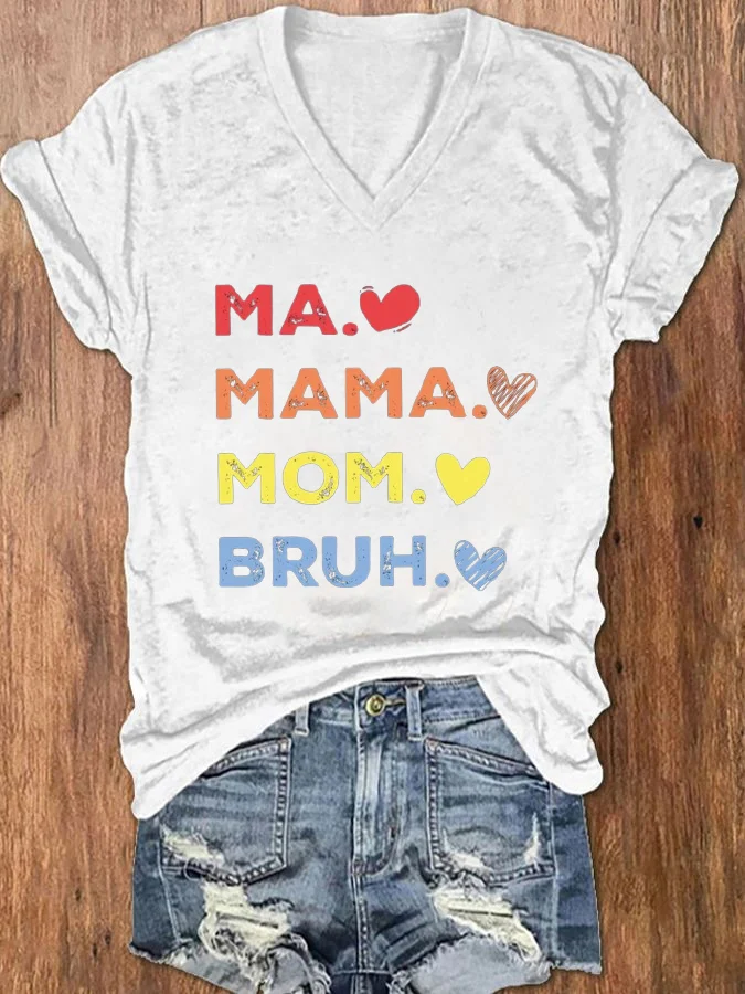 Women's Ma Mama Mom Bruh Print Casual T-Shirt