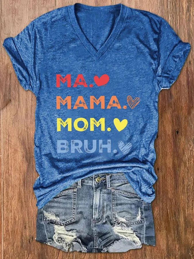 Women's Ma Mama Mom Bruh Print Casual T-Shirt