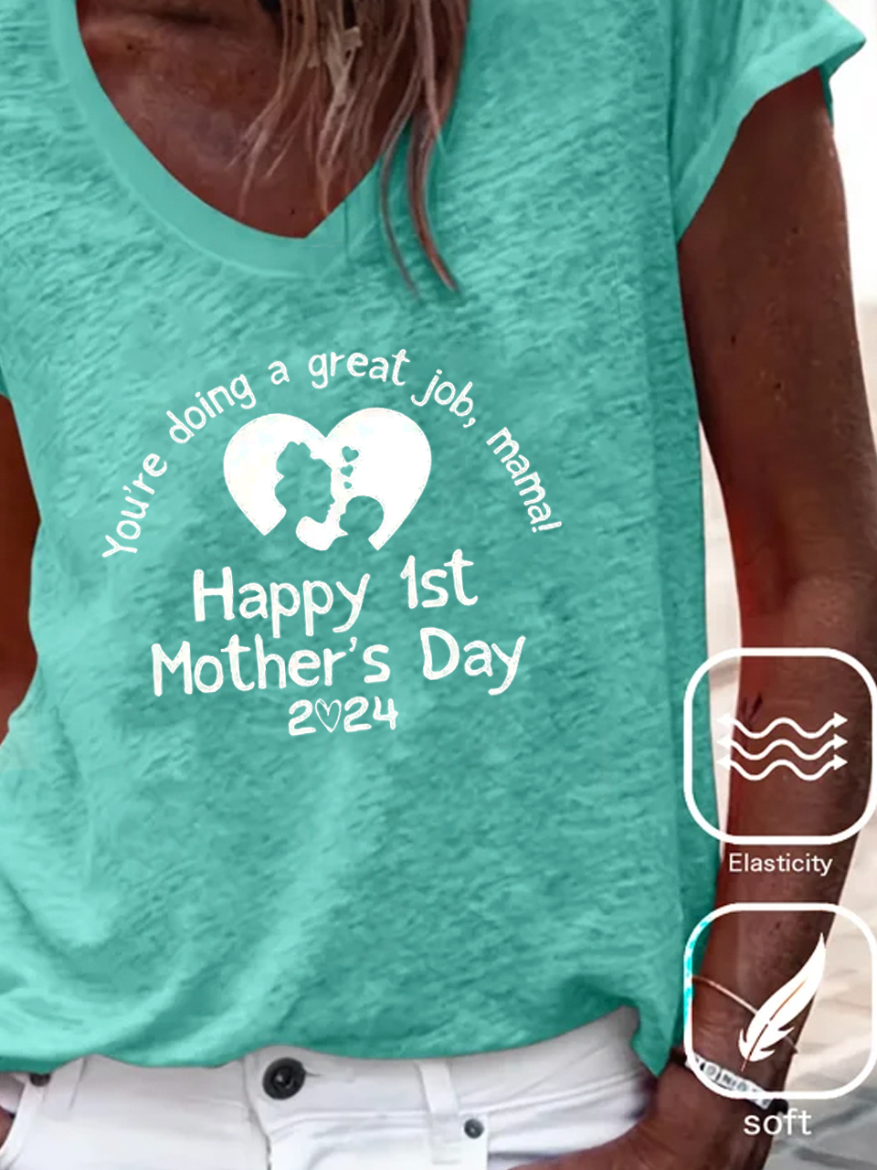 Casual Text Letters Cotton V Neck T-Shirt