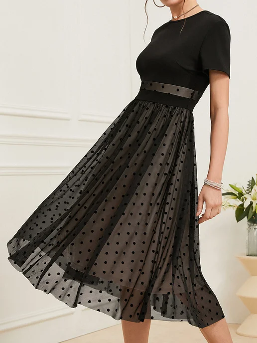 Elegant Polka Dots Regular Fit Dress