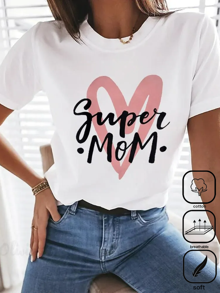 Text Letters Casual Crew Neck T-Shirt