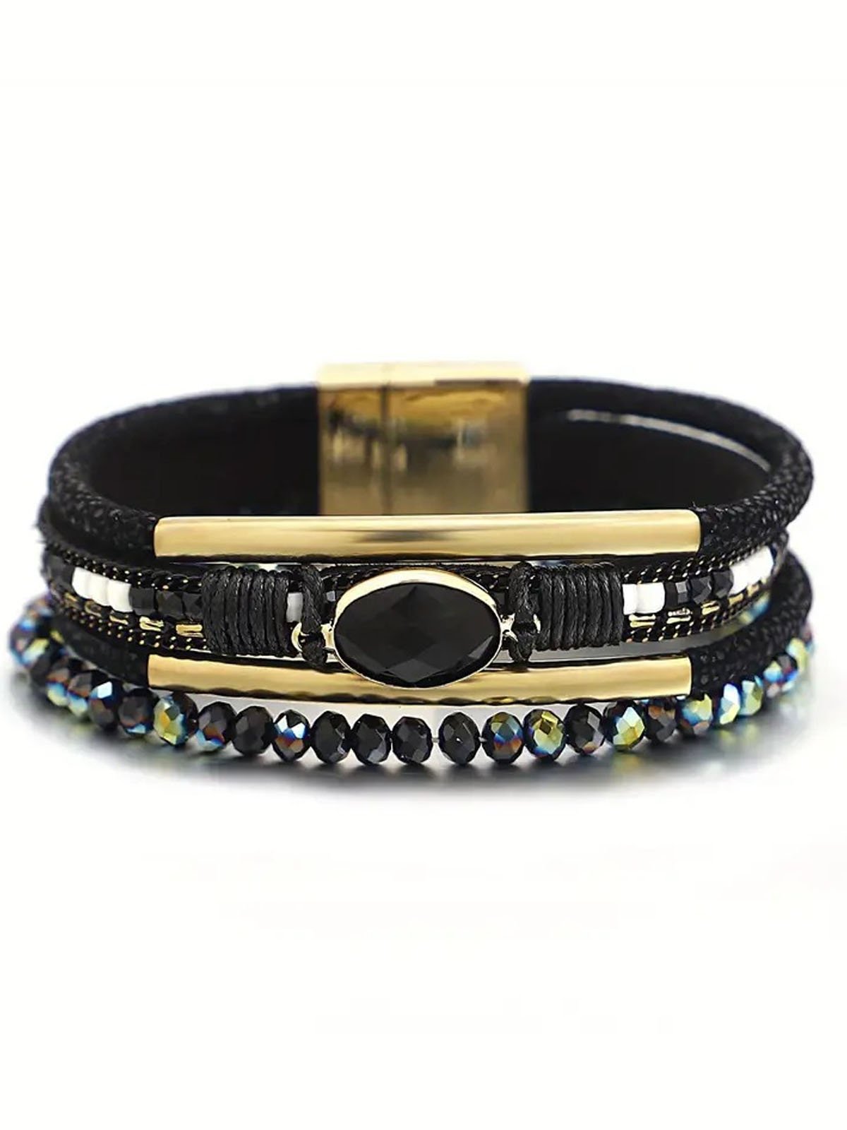 Bohemian Woven Leather Crystal Bracelet