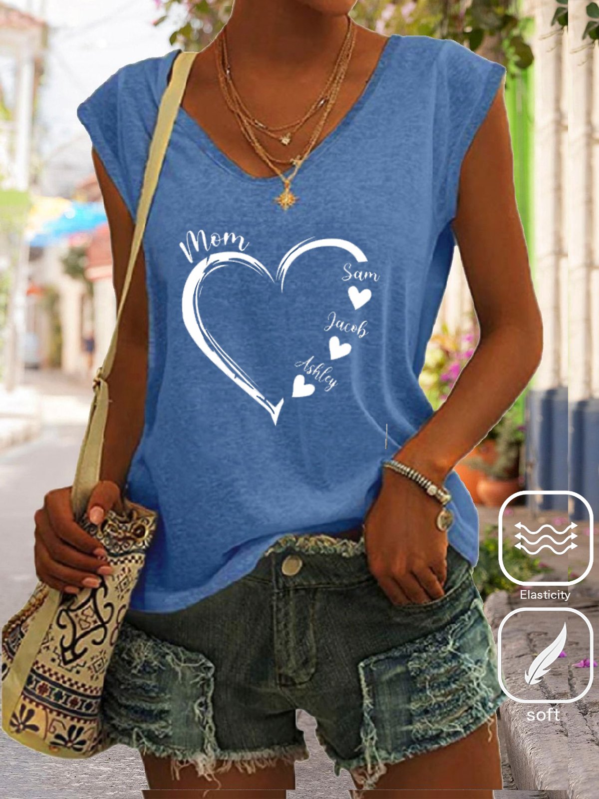 Casual V Neck Cotton-Blend Text Letters T-Shirt