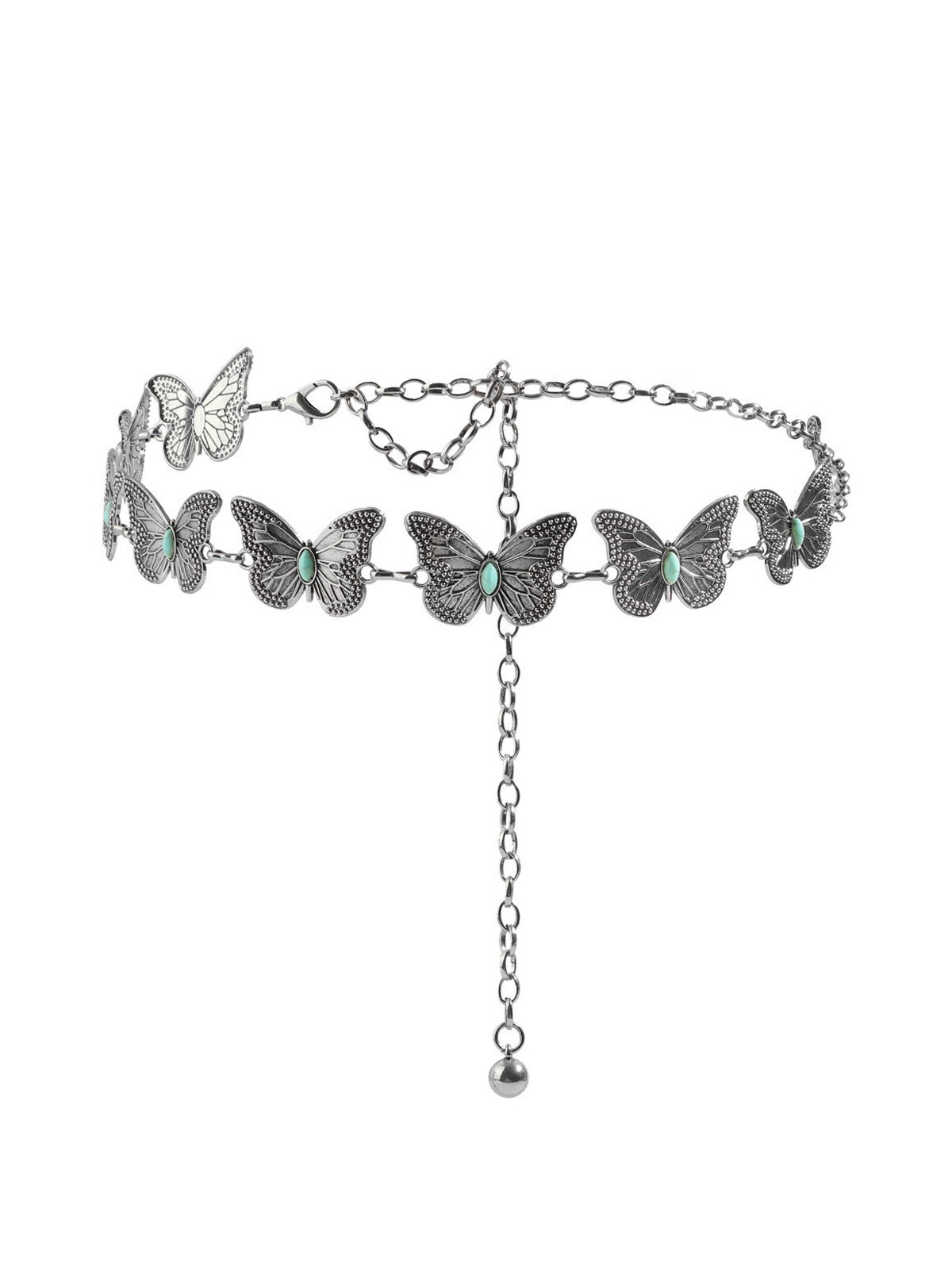 New butterfly metal turquoise sweet waist chain cross-border