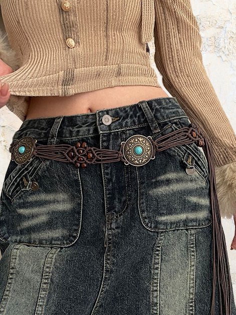 Woven Beaded Vintage Turquoise Belt