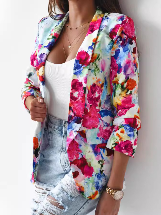 Casual Shawl Collar Floral Blazer