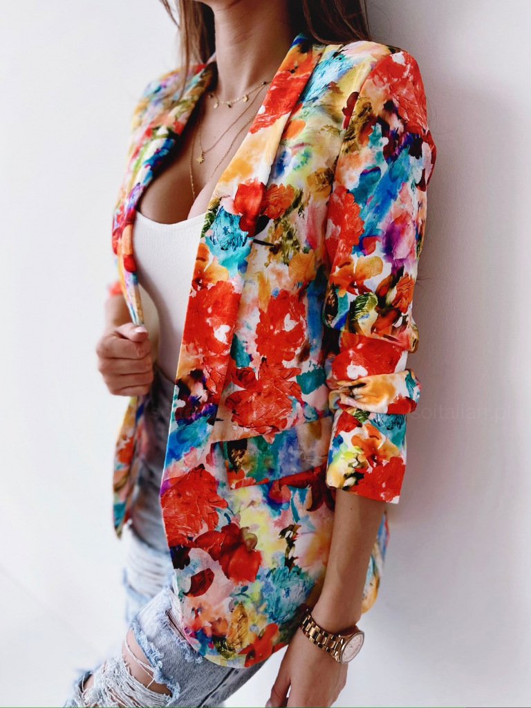 Casual Shawl Collar Floral Blazer