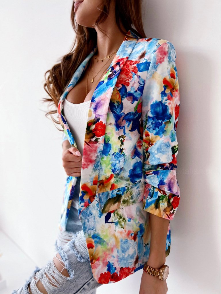 Casual Shawl Collar Floral Blazer