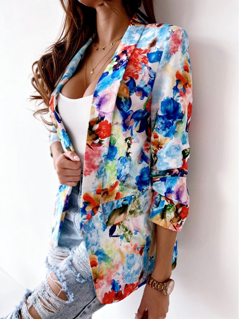 Casual Shawl Collar Floral Blazer