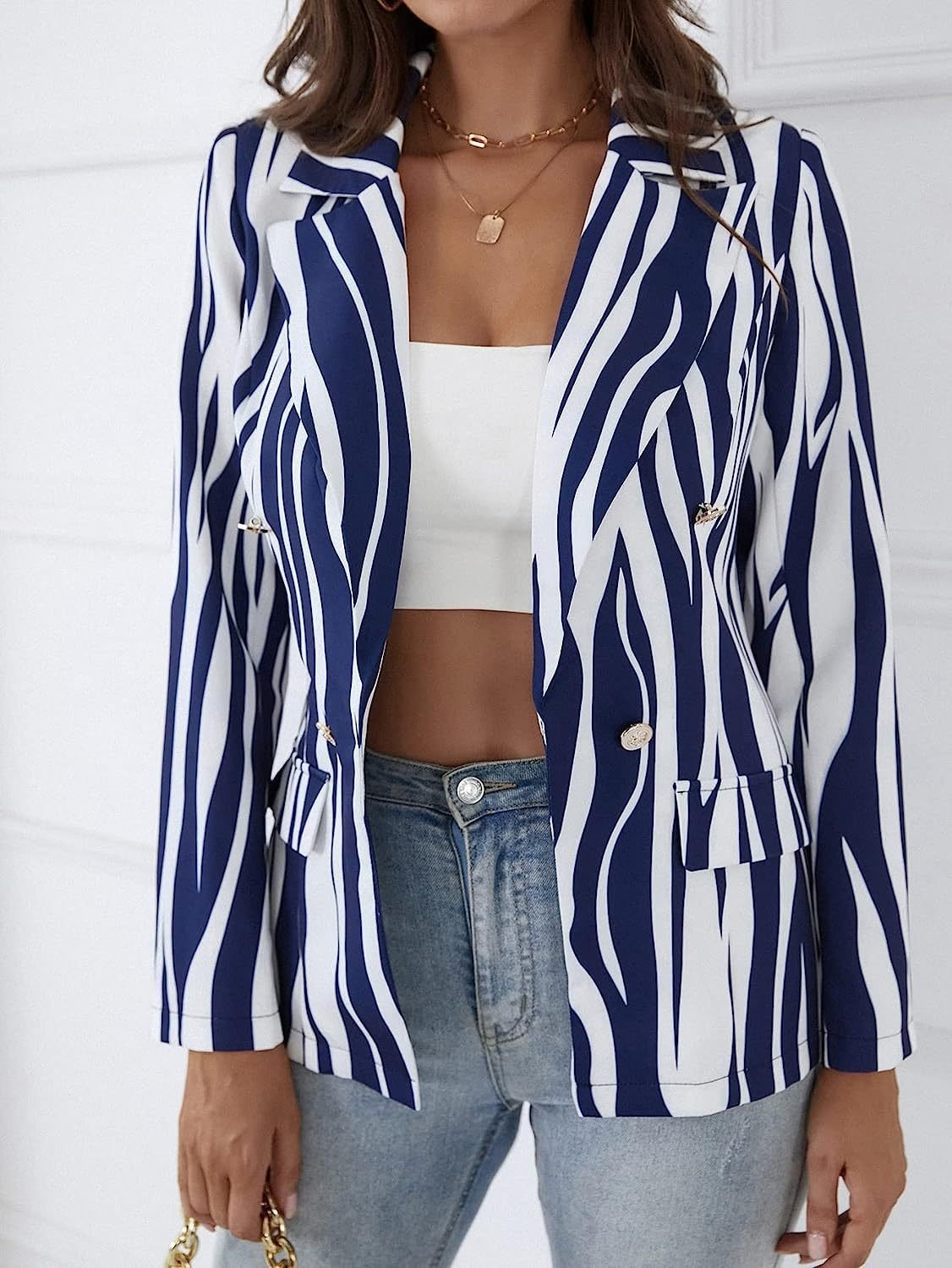 Striped Loose Casual Others Blazer