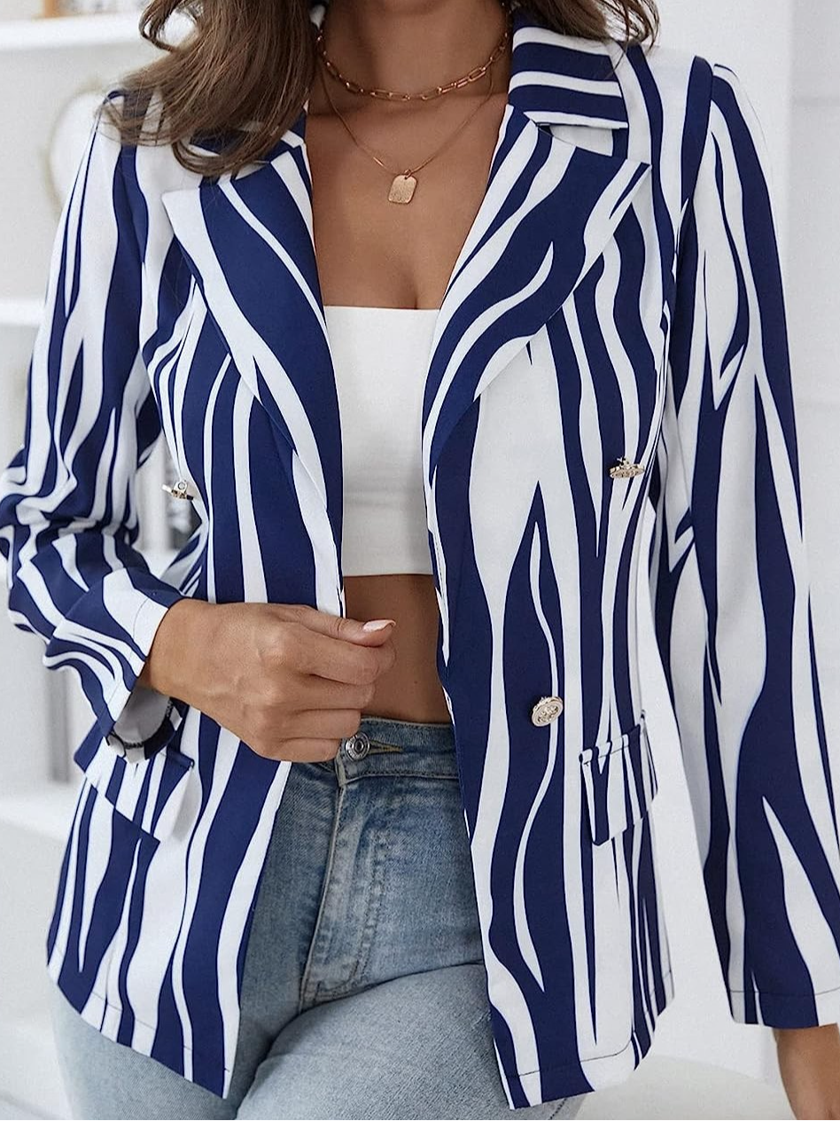 Striped Loose Casual Others Blazer